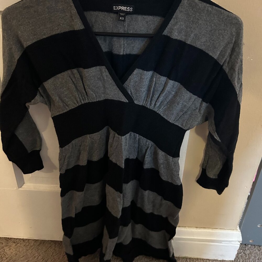 Express Women's Size XS Black/Grey Striped Sweater Dress- Worn, great condition!